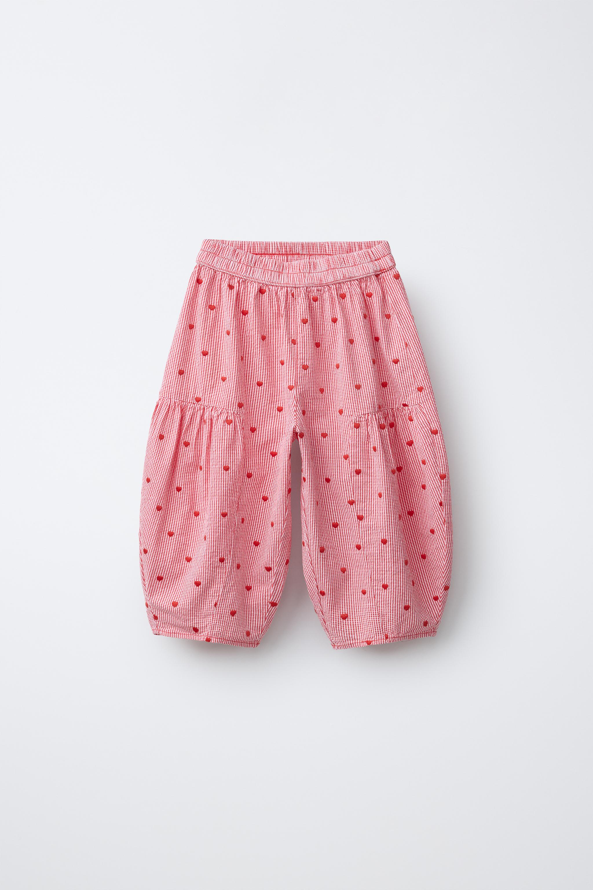 PANTALON BALLOON À CARREAUX CŒURS BRODÉS